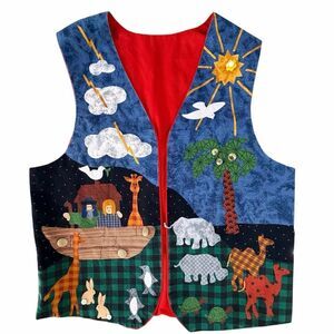 Vintage 90s Appliqué Noah’s Ark Patchwork Vest SZ Large Bible Teacher Festival